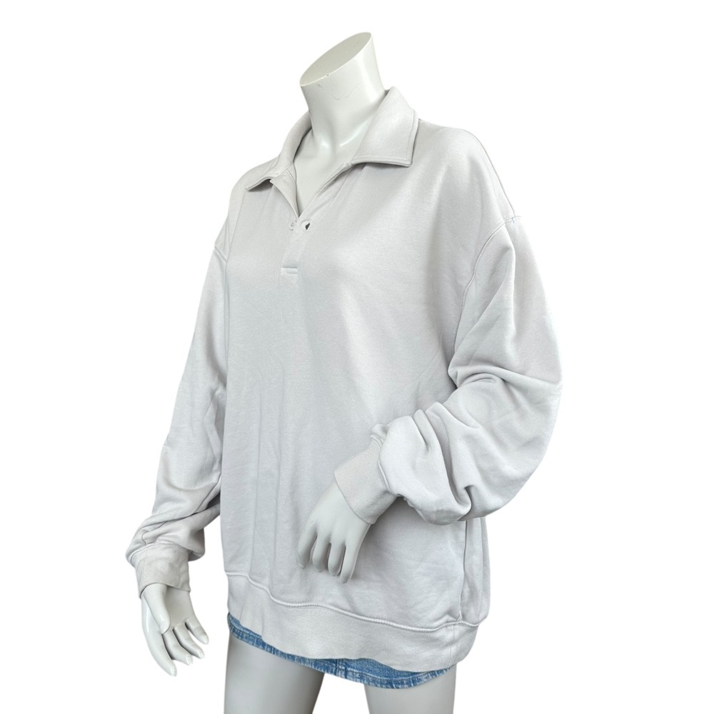 Aritzia TNA Airy Boyfriend Fleece Collared Button Down Pullover Sweater Medium - Picture 8 of 10